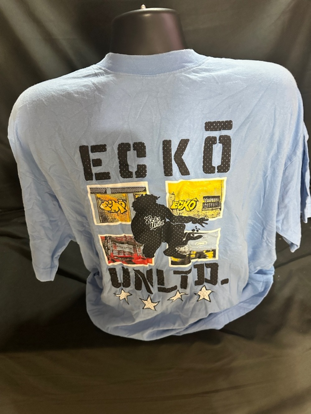 ECKŌ UNLTD Light Blue Graphic Tee-retro Y2K short-size XL-#565